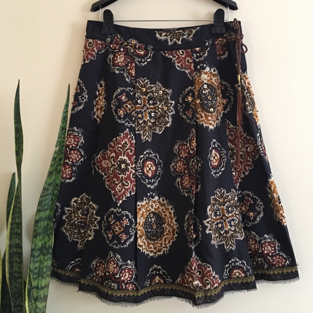 ECI New York Linen Printed Embellished Skirt